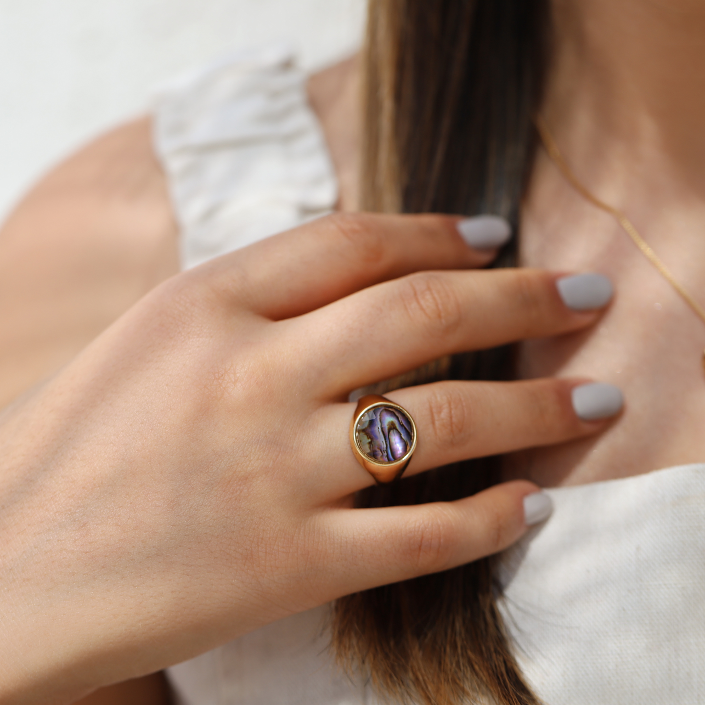 Anel Coragem Abalone Dourado