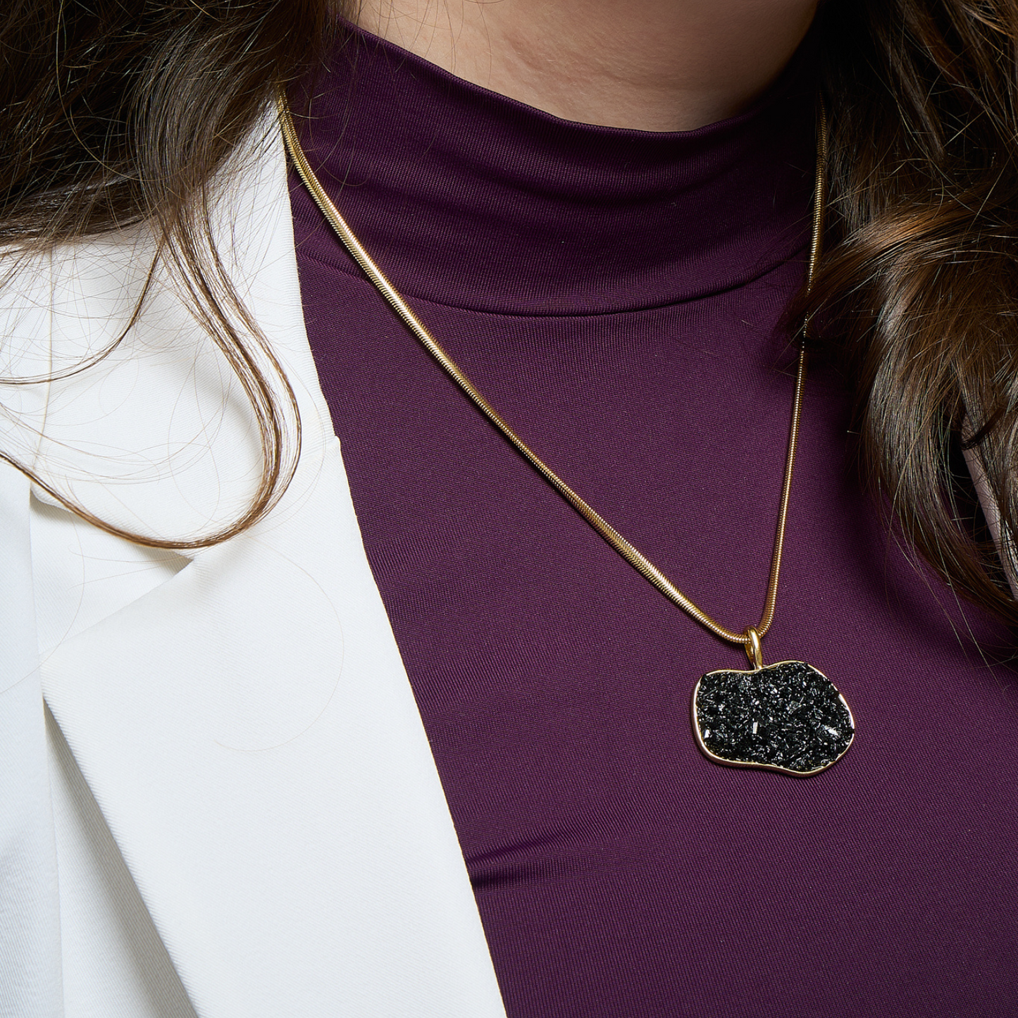 Colar Inlay Banho de Rodio