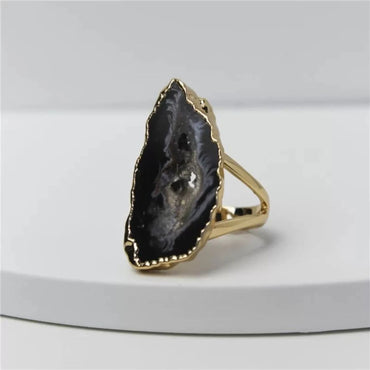 Anel Cura - Agata natural dourado