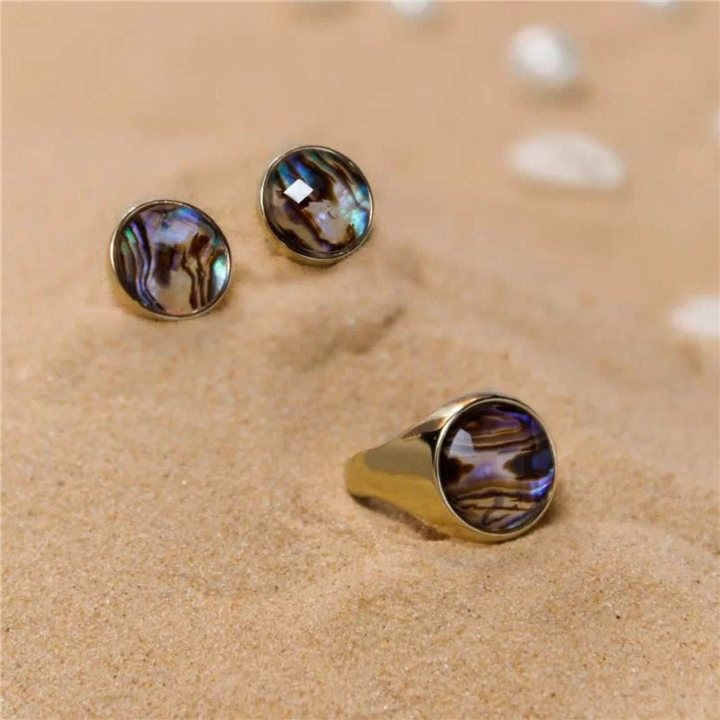 Anel Coragem Abalone Dourado