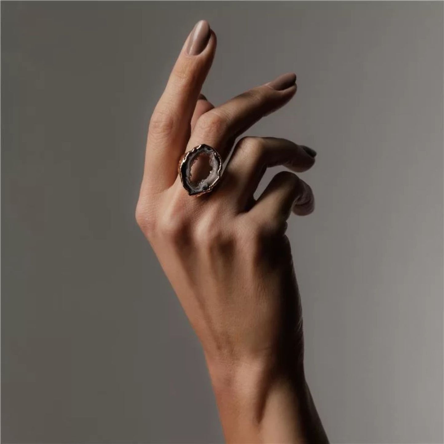 Anel Cura - Agata natural dourado