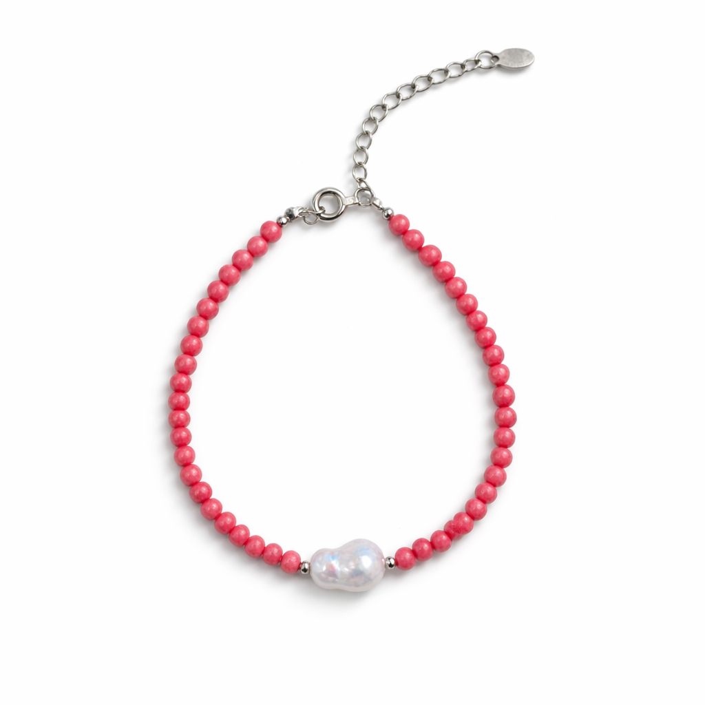 Pulseira Coral e Pérola barroca Prata 925