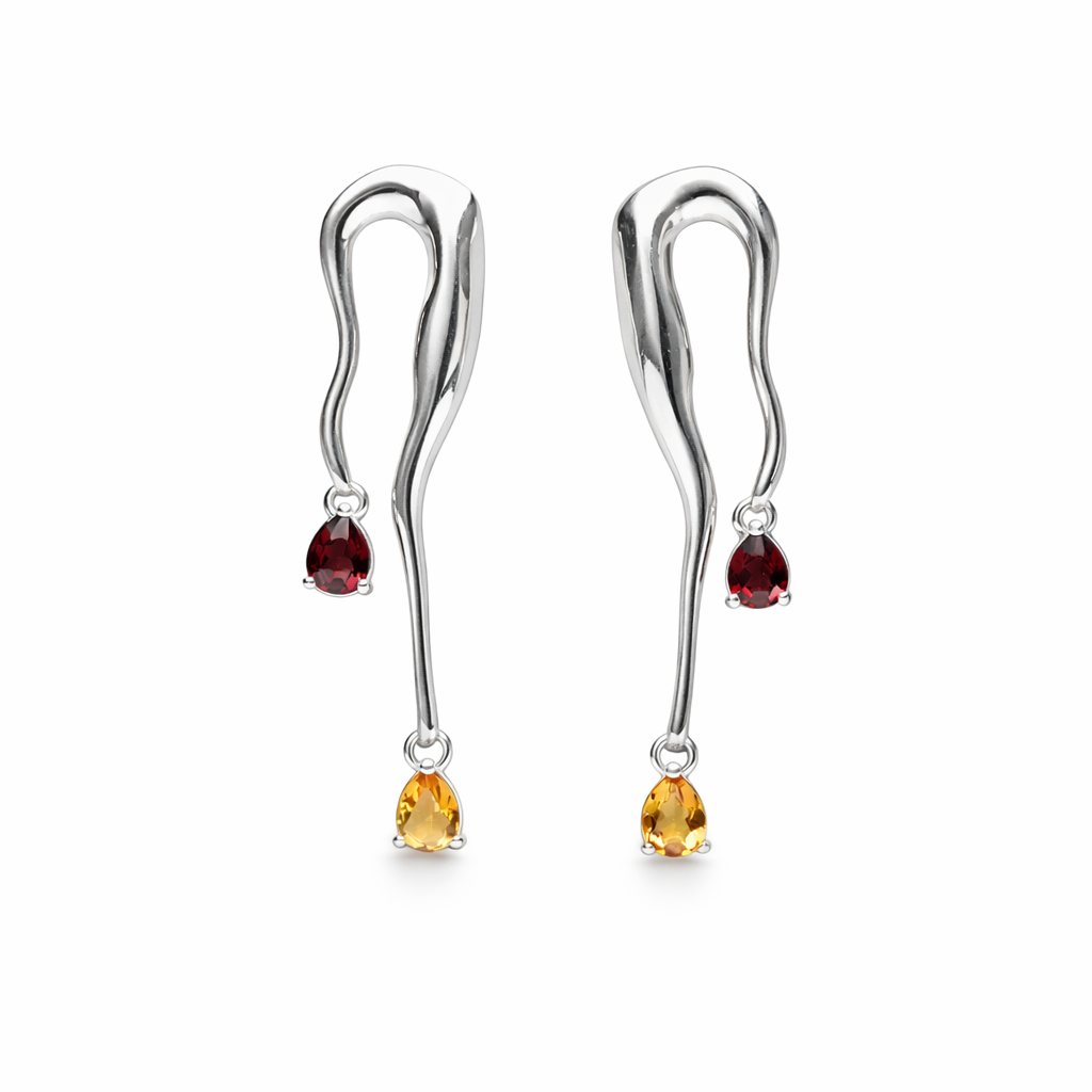 Brinco kely Prata 925 Granada e Citrino