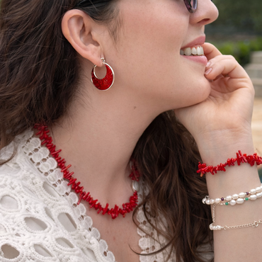 Argola Destino Coral Prata 925