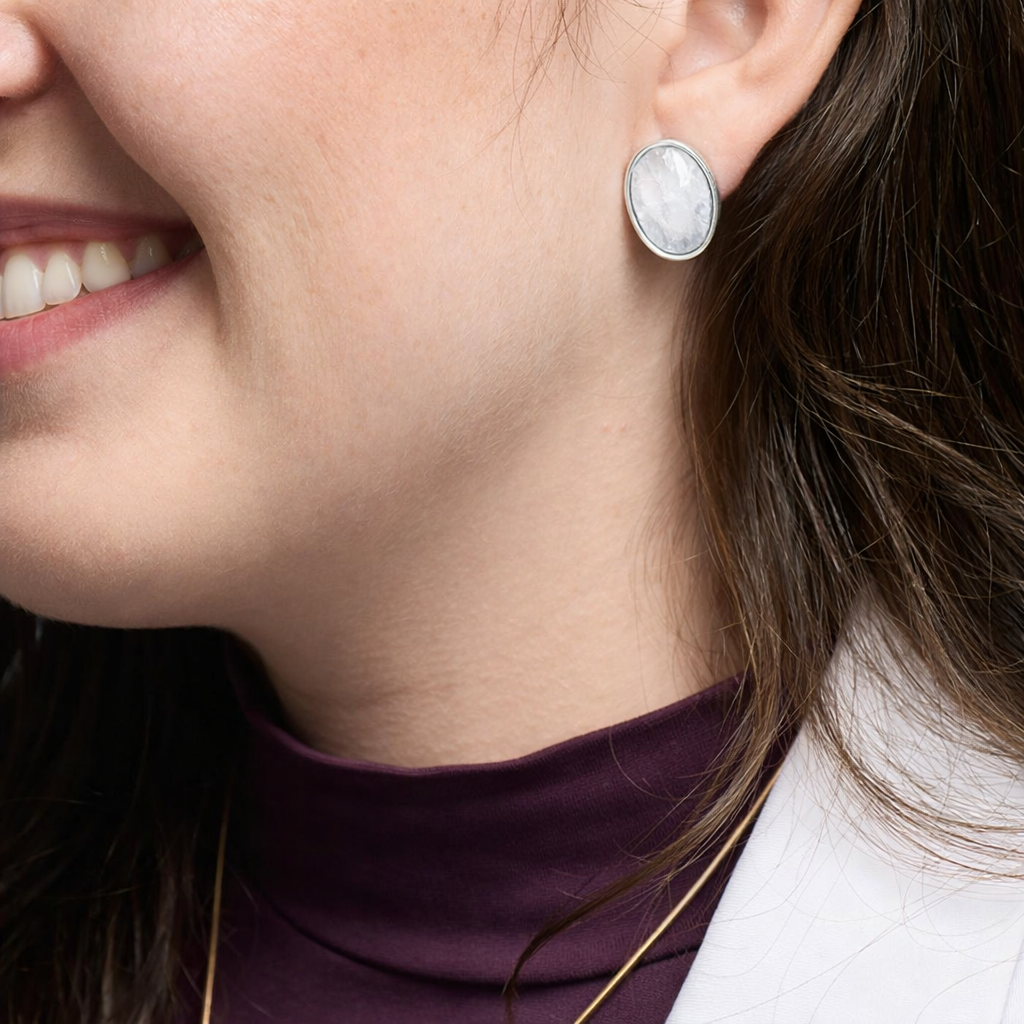 Brinco Inlay Banho de Rodio