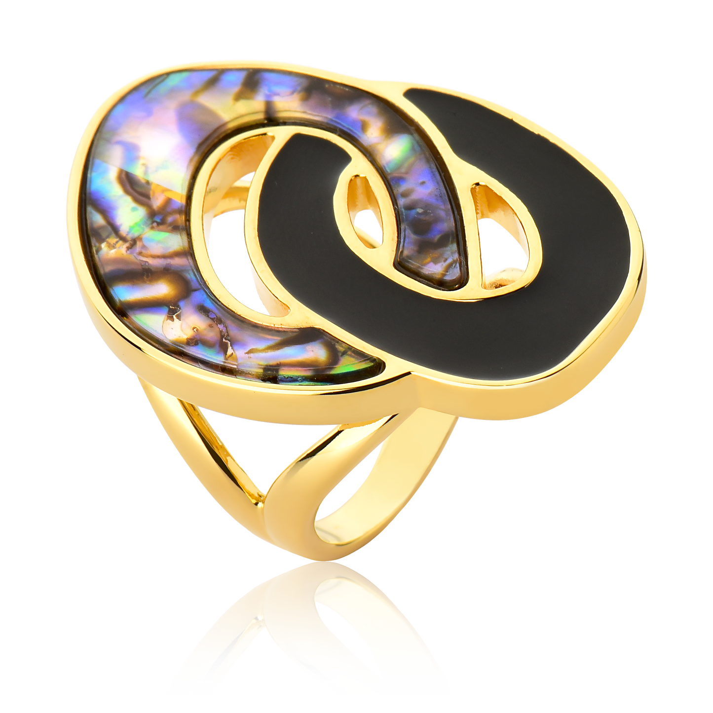 Anel Abalone e Obsidiana Ouro