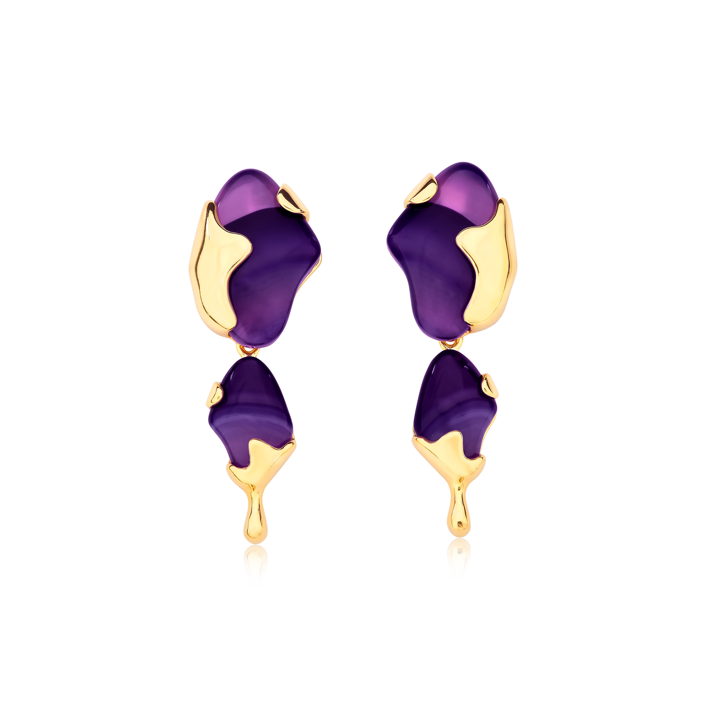 Brinco Duplo Agata Roxa Ouro