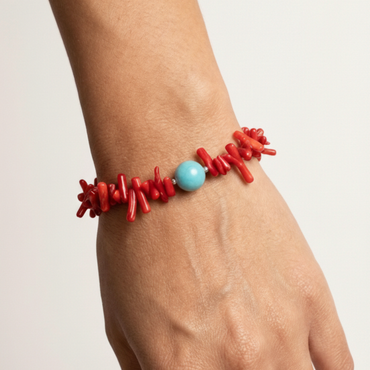 Pulseira Coral + turquesa prata 925