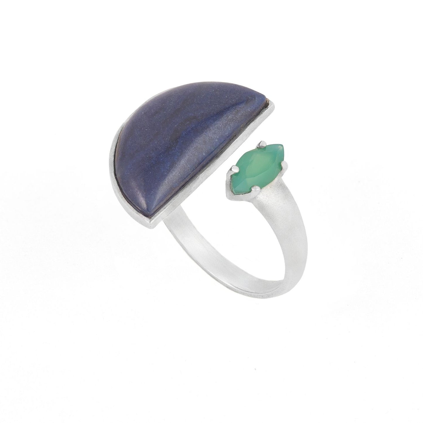 Anel Origem Prata 925 Quartzo Azul e Crisopásio