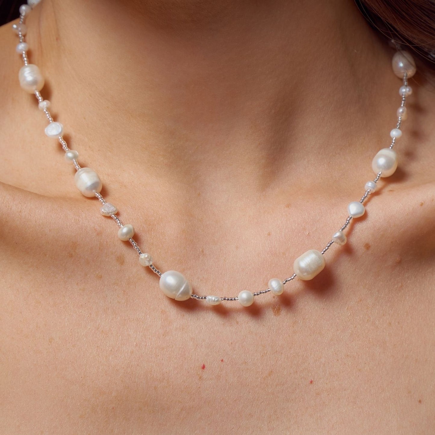 Chocker Pérola Barroca tamanhos variados Prata 925