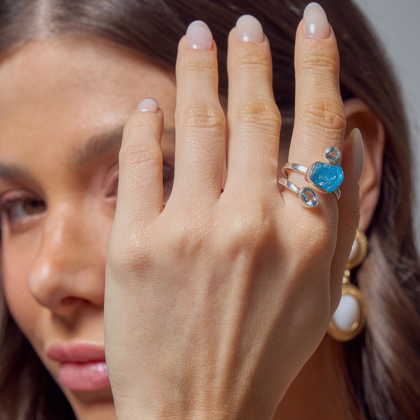 Anel topazio e apatita Prata 925