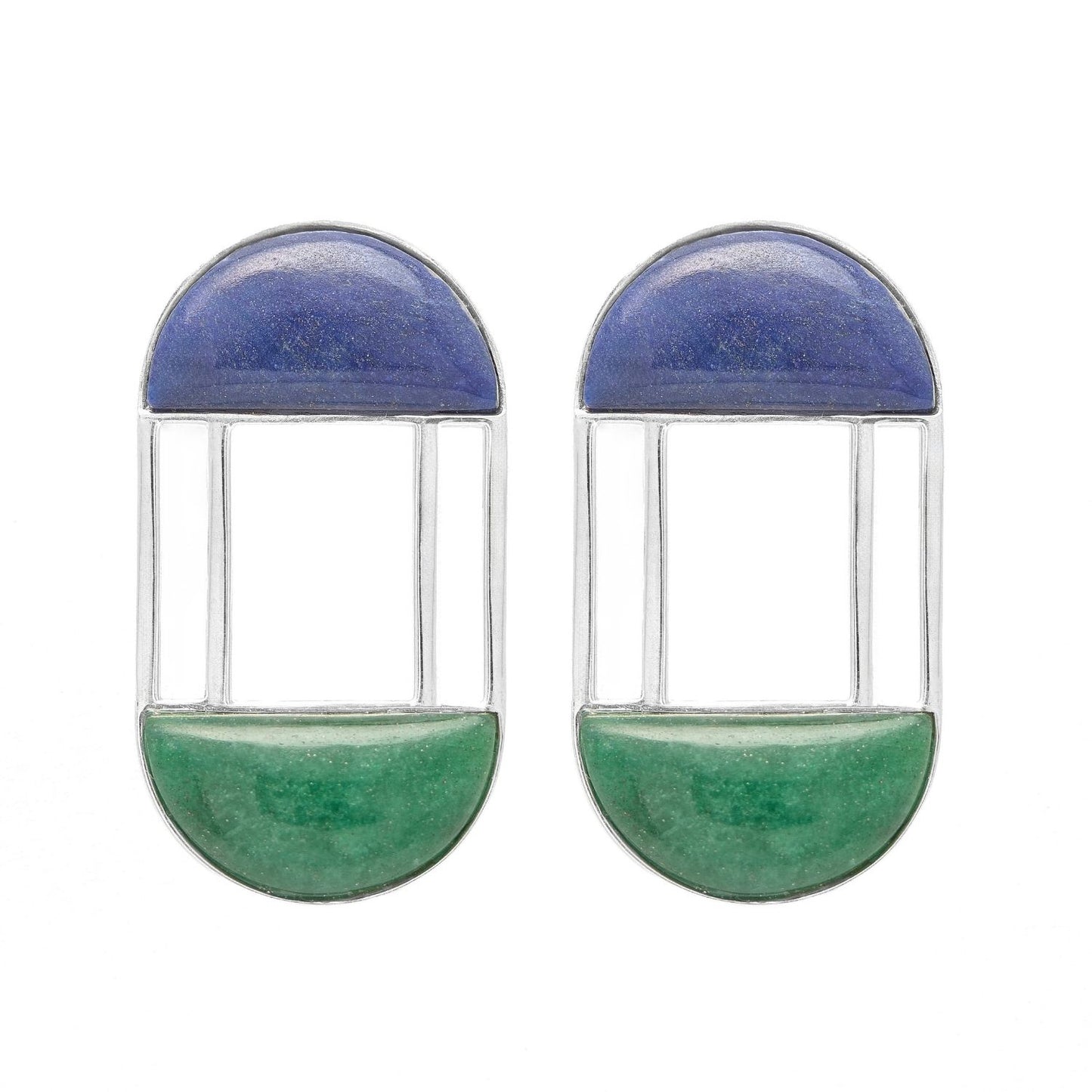 Brinco Origem Prata 925 Quartzo Azul e Quartzo Verde