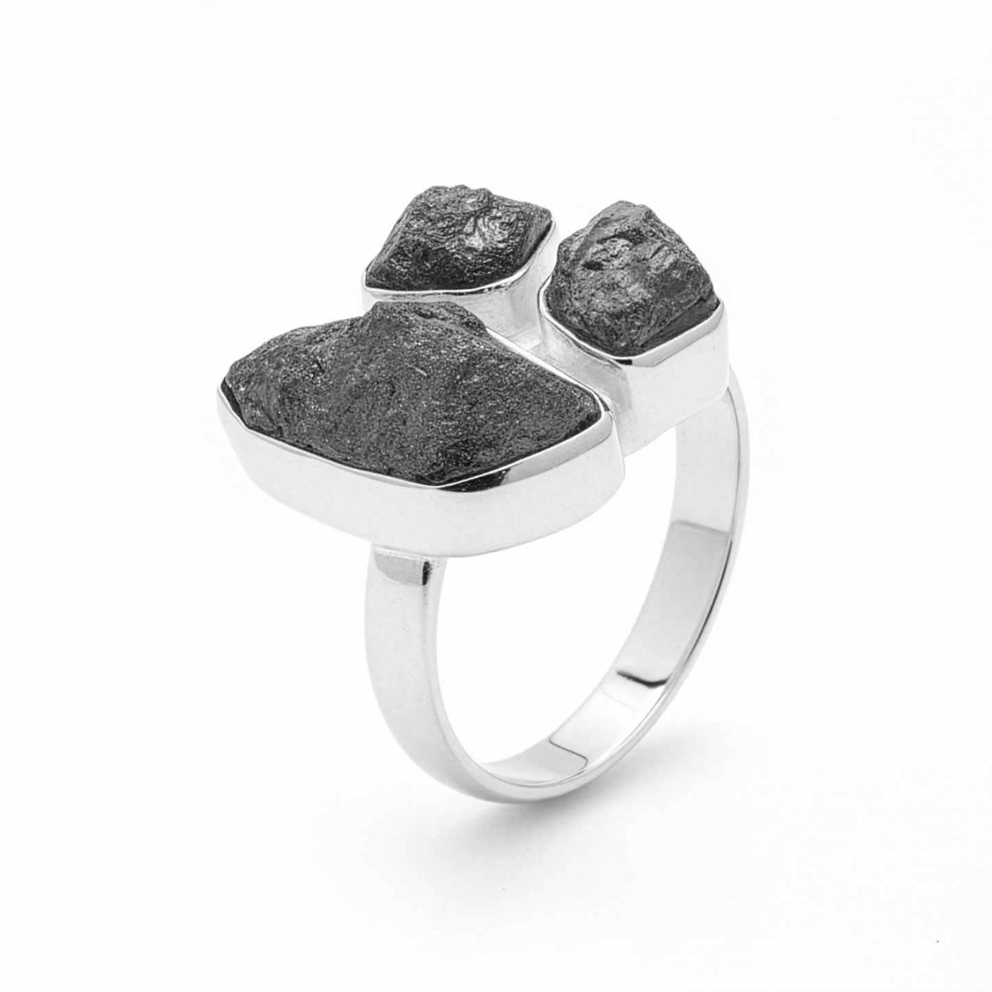 Anel pedras brutas trio ajustavel prata 925